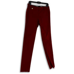 Womens Red Pockets Regular Fit Skinny Leg Flat Front Dress Pants Size 6