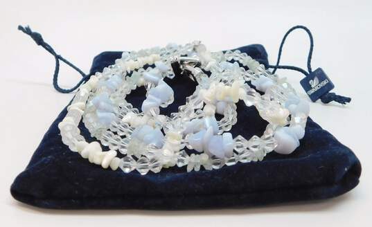 Swarovski Crystal Blue Lace Agate Aquamarine Mother Of Pearl & Crystal Multi Strand Necklace & Bracelet 94.2g image number 3