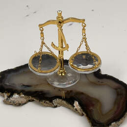 Designer Swarovski Gold-Tone Crystal Cut Stone Balance Scale Figurine