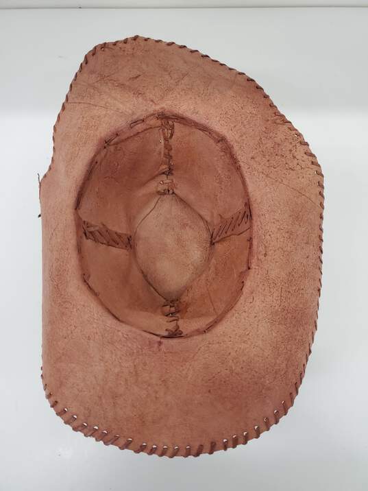 Women Handmade Brown Leather Hat used (unbranded) image number 3