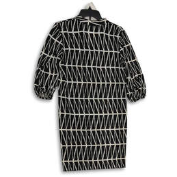 Women's Black White Printed Long Sleeve Split Neck Shift Dress Size Medium alternative image