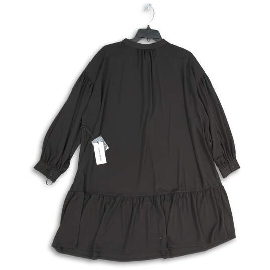 NWT Womens Black Henley Neck Balloon Sleeve Peplum Shift Dress Size 0X image number 2