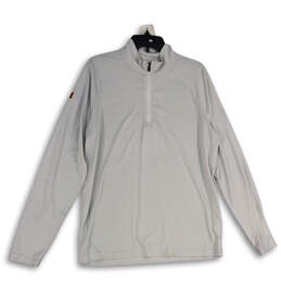 Mens White Gray Long Sleeve Mock Neck 1/4 Zip Activewear T-Shirt Size L