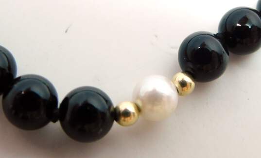 Romantic 14K Yellow Gold Onyx & Pearl Necklace 23.6g image number 4