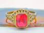 Vintage 10K Yellow Gold Red Glass Solitaire Filigree Accent Ring 1.8g image number 1