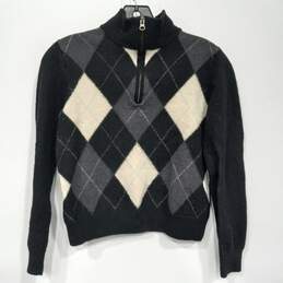 Saks 5th Avenue Black 1/4 Zip Crop Sweater Women's Size M