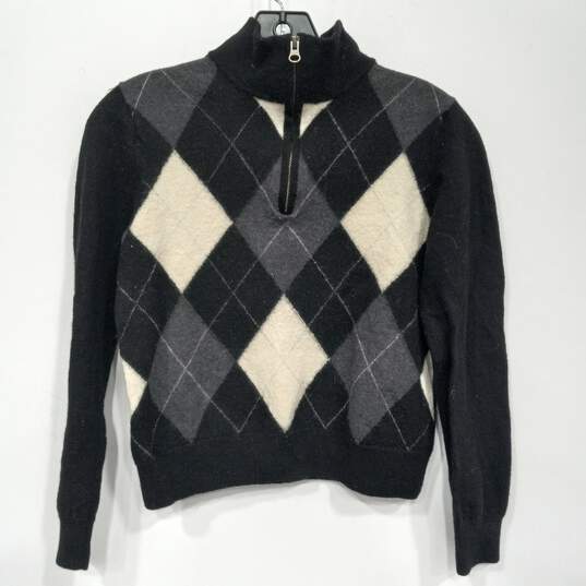 Saks 5th Avenue Black 1/4 Zip Crop Sweater Women's Size M image number 1