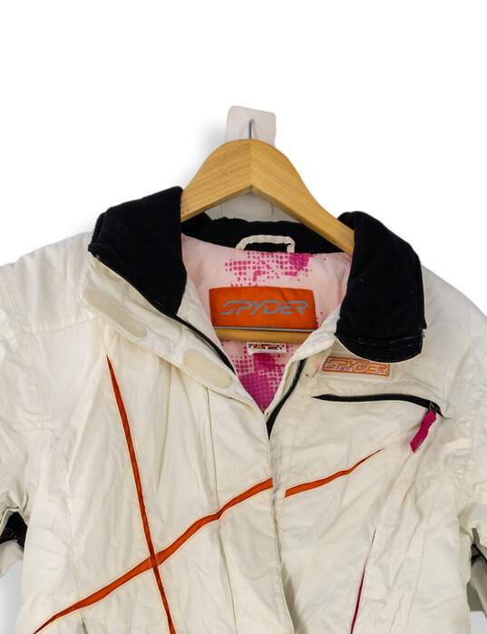 Womens White Long Sleeve Collared Pockets Full-Zip Ski Jacket Size 12 image number 3