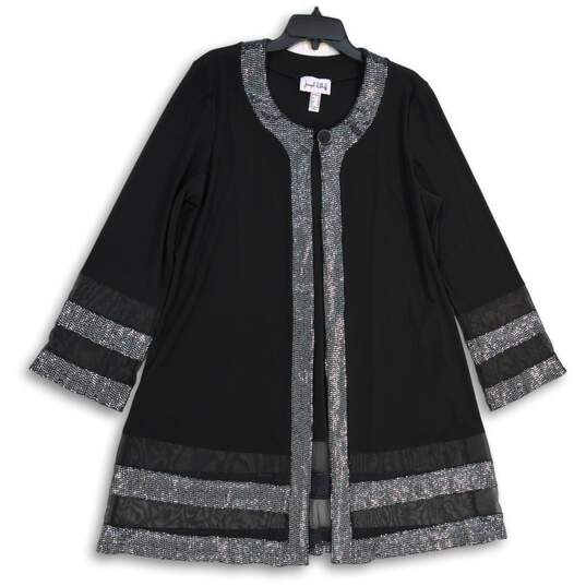 Womens Black Long Sleeve Embellished Collarless Jacket Size 18 image number 1