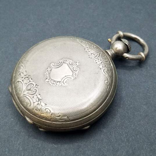 Jacot & Sons Warranted Coin Silver Sterling Silver Intricate Dotted & Flower Design Pocket Watch Case 27.1g image number 2