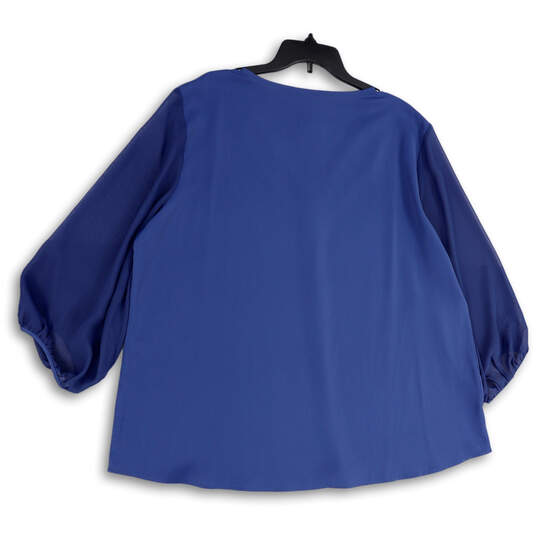 NWT Womens Blue 3/4 Balloon Sleeve V-Neck Pullover Blouse Top Size XXXL image number 4