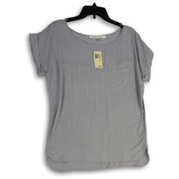 NWT Womens Gray Round Neck Short Sleeve Side Slit Pullover Blouse Top Sz M