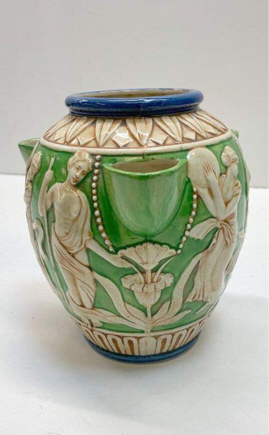 Art Nouveau Motif Painted Tapa 8 inch Tall 3 Spout Art Pottery Table Vase image number 2