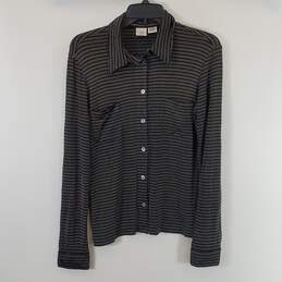 Armani Exchange Women Black Striped Button Up Shirt M