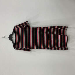 Womens Multicolor Striped Short Sleeve Round Neck Knit T-Shirt Dress Size S