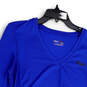 Womens Blue V-Neck Long Sleeve Activewear Pullover T-Shirt Size Large image number 1