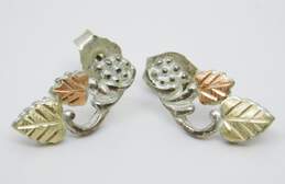 925 & 12K Black Hills Gold Grape Leaves Stud Earrings 1.6g