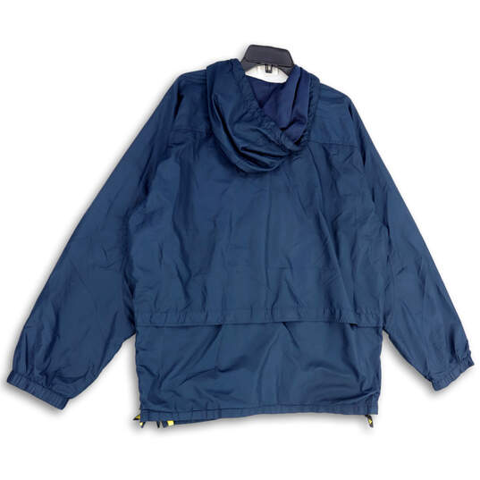Mens Blue 1/2 Zip Long Sleeve Drawstring Hooded Windbreaker Jacket Size XL image number 2