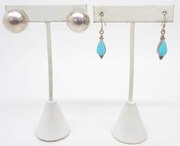 Artisan 925 Modernist Chunky Dome Post & Faux Turquoise Drop Earrings