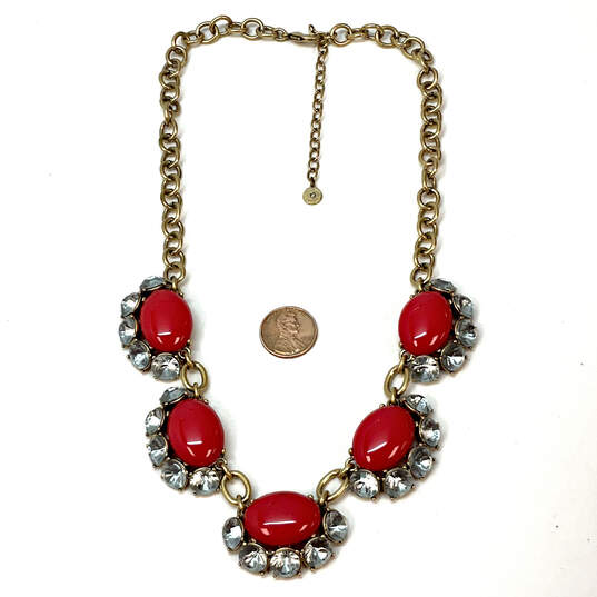 Designer Stella & Dot Gold-Tone Link Chain Red Stone Statement Necklace image number 2
