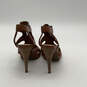 Womens Brown Beige Leather Open Toe Front Zip Strappy Stiletto Heel Size 6 image number 3