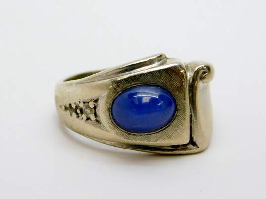Vintage 14k White Gold Blue Star Sapphire Cabochon Diamond Accent Ring 5.7g image number 1