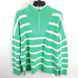 Lands End Women Green Striped Quarter Sweater XL NWT
