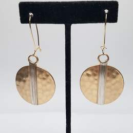 RLH - SOHO Gold Tone Wire Wrapped Hammered Disc Dangle Earrings 20.2g alternative image