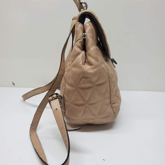 Michael Kors Viviane Quilted Leather Backpack in Tan 10x11x5" image number 3
