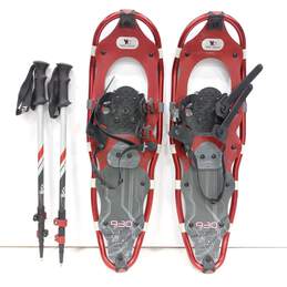 Yukon Charlie's 930 Red Snowshoes w/ Trekking Poles