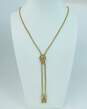 Vintage 14k Yellow Gold Etched Shield Opal Tassel Lariat Necklace 33.5g image number 1