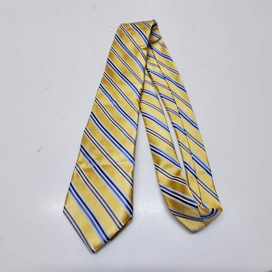 Michael Kors Yellow & Blue Striped Silk Tie image number 1