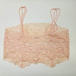 Womens Pink Floral Lace Spaghetti Strap Pullover Cropped Top One Size alternative image