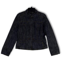 Womens Blue Denim Mandarin Collar Long Sleeve Snap Front Jean Jacket Size M