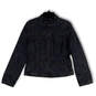 Womens Blue Denim Mandarin Collar Long Sleeve Snap Front Jean Jacket Size M image number 1