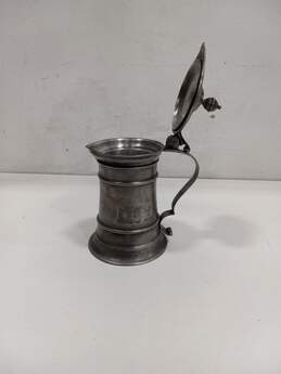 Silver Tone Pewter Beer Stein w/ Attached Lid