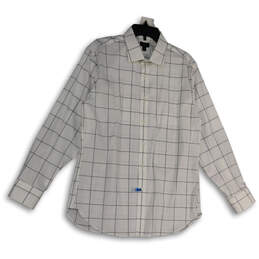 Mens White Gray Check Long Sleeve Collared Button-Up Shirt Size 16.5/34