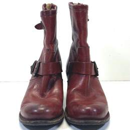 Frye Leather Karla Engineer Short Heeled Boots Red 6 alternative image