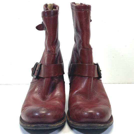 Frye Leather Karla Engineer Short Heeled Boots Red 6 image number 2