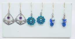 925 Artisan Amethyst Sodalite Blue Lace Agate Pearl Glass Earrings Variety 19.6g alternative image
