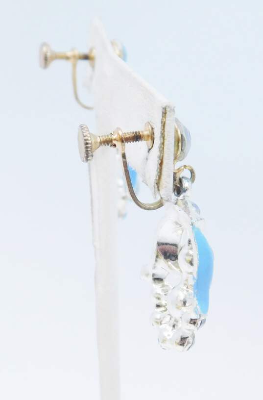 Vintage Blue Rhinestone & Gold Tone Screw-Back Earrings & Pendant Necklace 30.5g image number 3