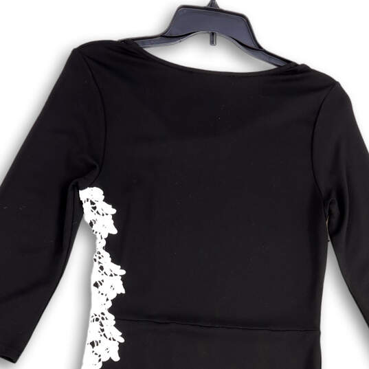 NWT Womens Black Lace Asymmetric Hem 3/4 Sleeve Bodycon Dress Size Medium image number 4