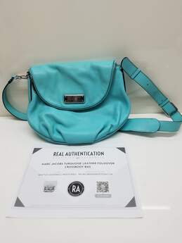 AUTHENTICATED Marc by Marc Jacobs Turquoise Leather Foldover Crossbody Bag