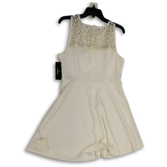NWT Womens White Lace Sleeveless Round Neck Back Zip Mini Dress Size Large image number 2