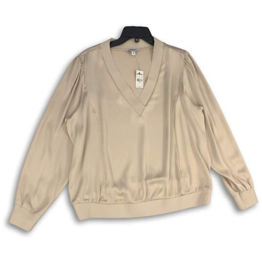 NWT Womens Beige Satin Long Sleeve V-Neck Pullover Blouse Top Size XL image number 1