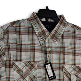 NWT Mens Brown Plaid Spread Collar Short Sleeve Button-Up Shirt Size 2X alternative image