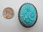 AKR Amy Kahn Russell 925 Turquoise Carved Flowers Granulated Oval Floral Band Statement Ring 16.2g image number 3