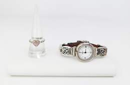 Brighton Designer Scrolled Watch and Pink CZ Heart Ring