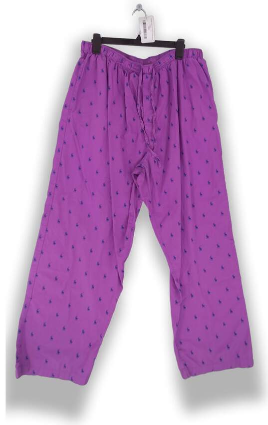 Womens Purple Blue Elastic Waist Front Pockets Straight Leg Pajamas Pants Sz XL image number 2