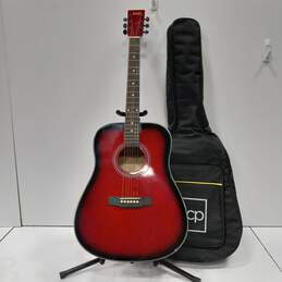 BCP Red Wooden 6 String Acoustic Guitar w/Matching Case